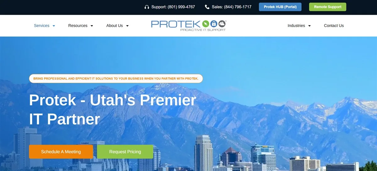 Protek Support managed IT services in Salt Lake City, homepage