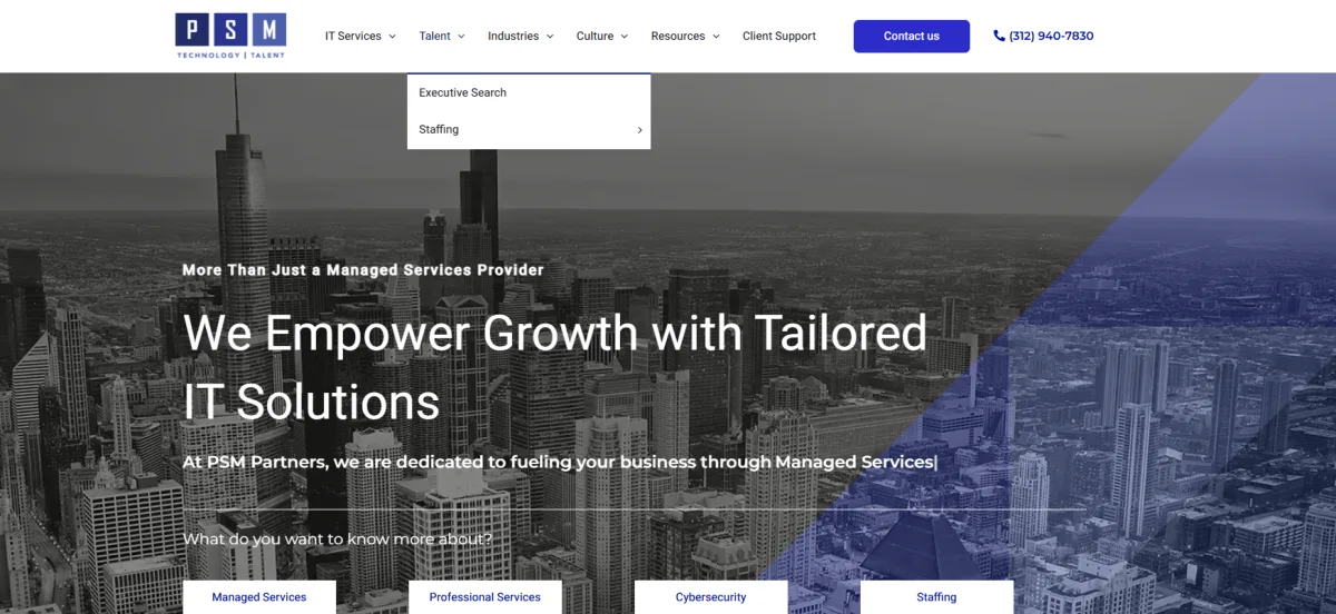 PSM Partners financial services IT support Chicago homepage
