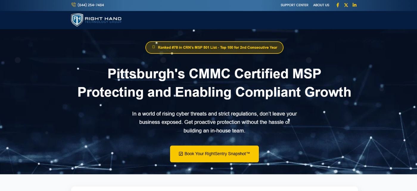 Right Hand Technology Group CMMC-certified compliance MSP in Canonsburg Pittsburgh homepage