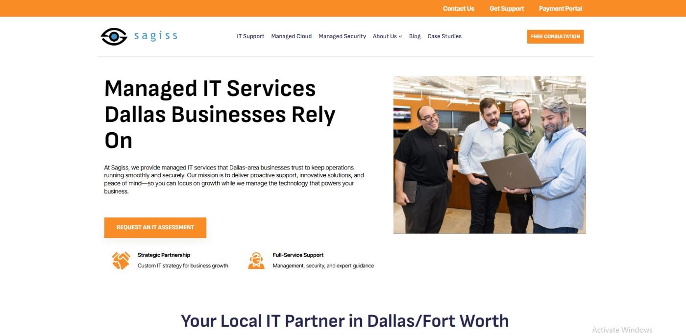 Sagiss financial services managed IT Dallas TX homepage screenshot
