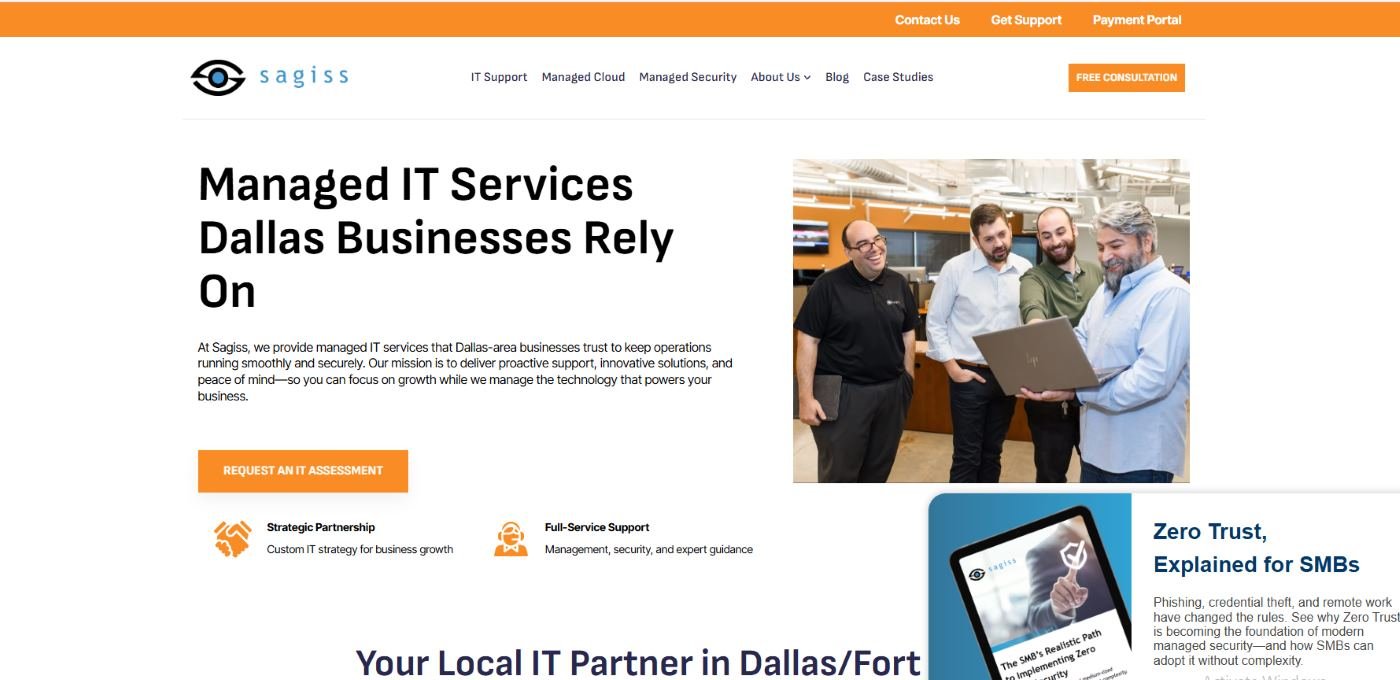 Sagiss managed IT services Dallas homepage
