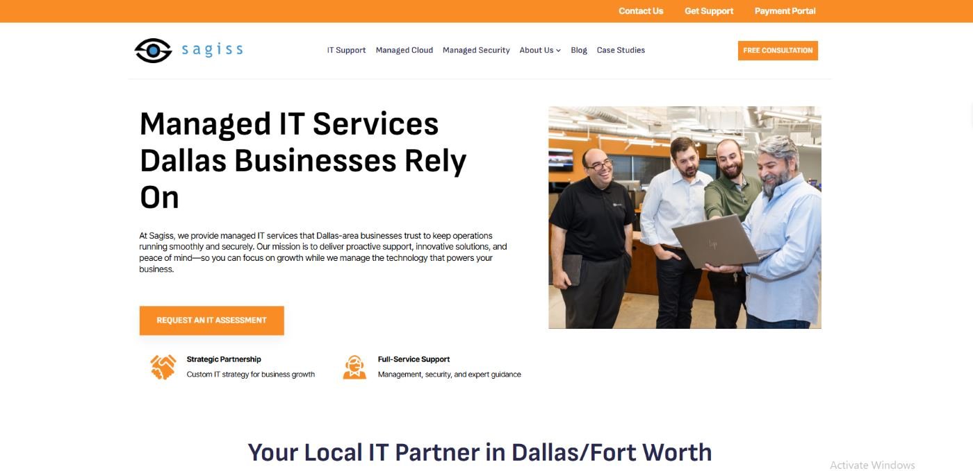 Sagiss managed IT services for accounting and professional services Dallas TX homepage screenshot