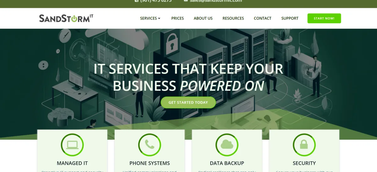 SandStorm IT financial application integration managed IT Memphis Arlington Tennessee homepage screenshot