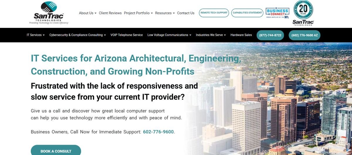 SanTrac Technologies managed IT for legal firms in Phoenix - homepage screenshot