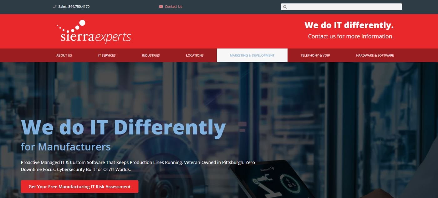 Sierra Experts managed IT for manufacturing Pittsburgh homepage