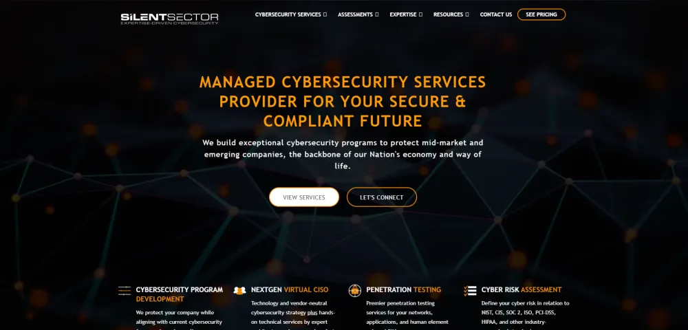 Silent Sector managed cybersecurity and CMMC compliance serving Tucson homepage screenshot