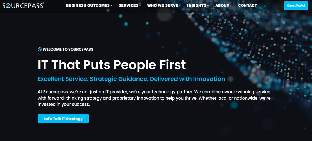 Sourcepass homepage - managed IT and real estate practice