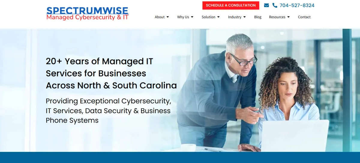 SpectrumWise managed IT Charlotte homepage screenshot
