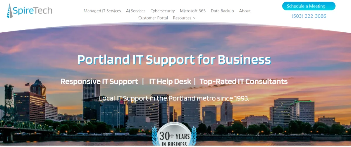 SpireTech Portland IT support for professional services firms, homepage