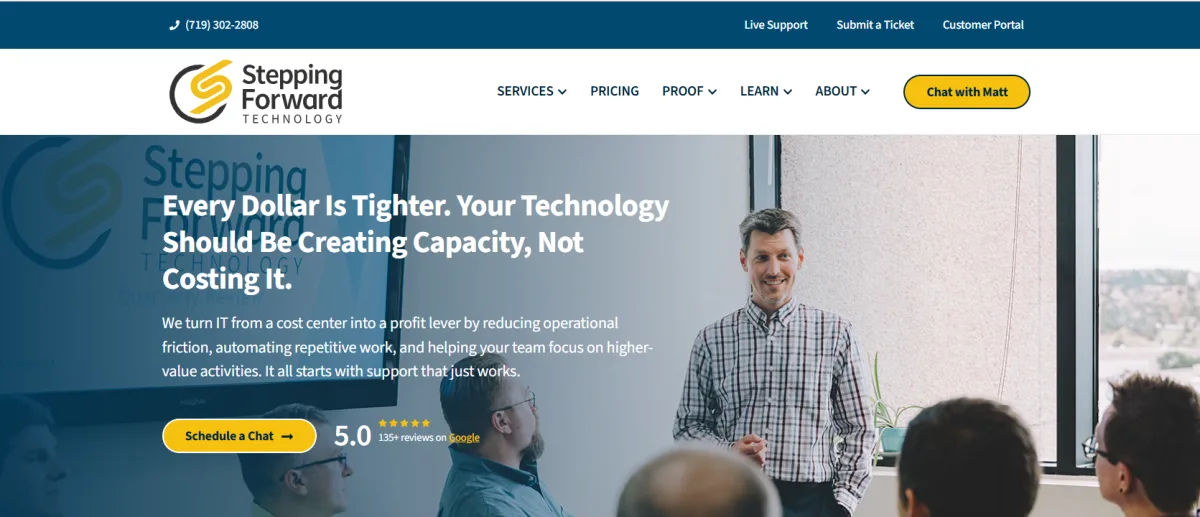 Stepping Forward Technology aerospace and manufacturing MSP homepage, Colorado Springs
