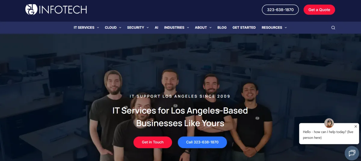 STG Infotech homepage screenshot — IT support for financial services in West Hollywood LA