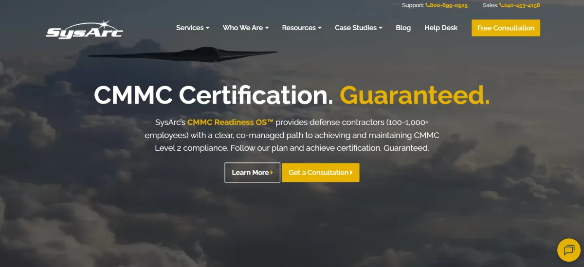 SysArc CMMC Readiness and GCC High services for defense contractors homepage