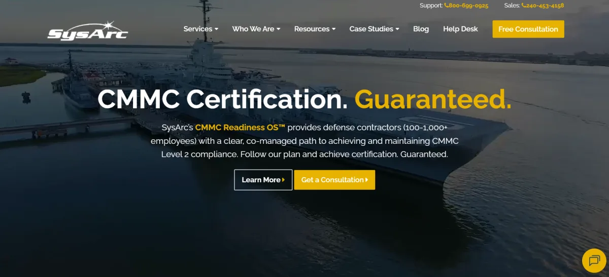 SysArc CMMC readiness government contractors DC homepage