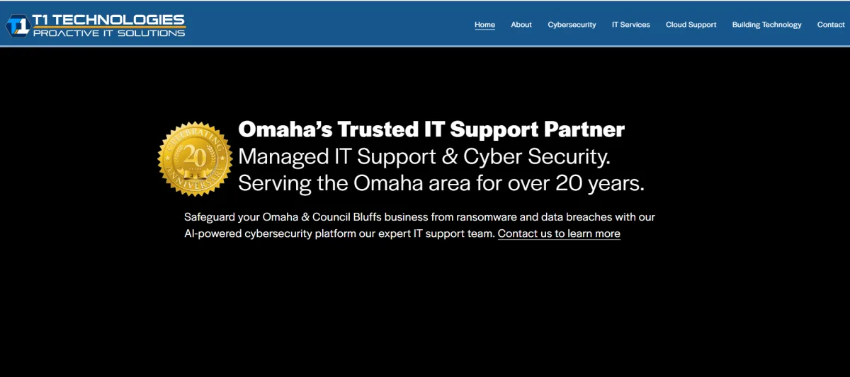 T1 Technologies industrial IT support Omaha homepage