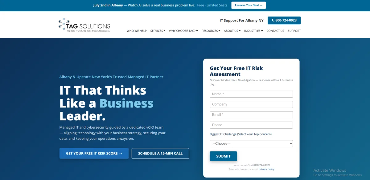 TAG Solutions managed IT services Albany NY — homepage