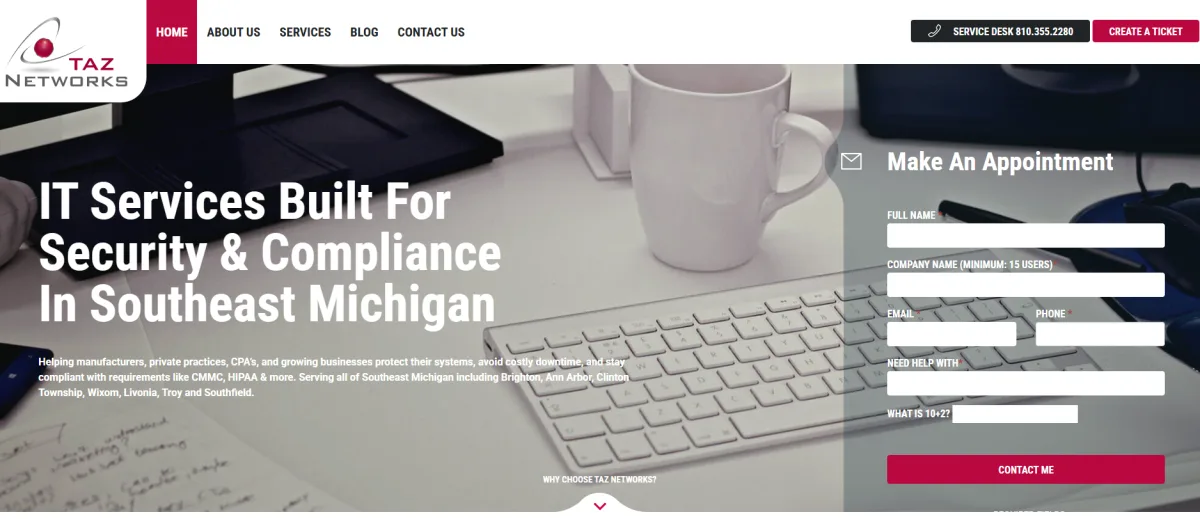 TAZ Networks healthcare IT and compliance homepage for Southeast Michigan