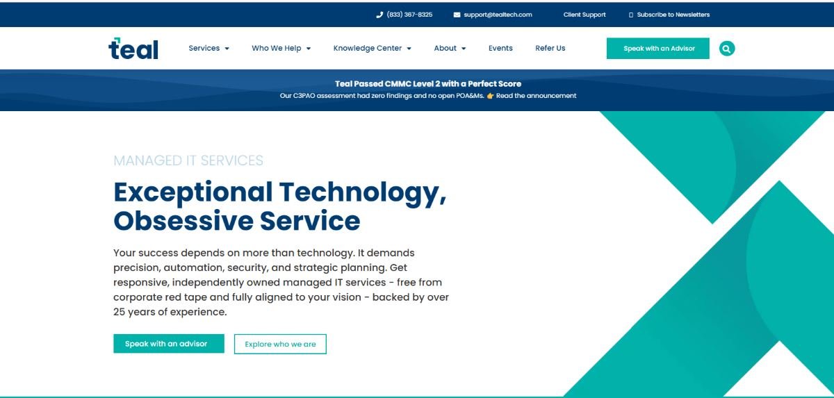 Teal homepage — CMMC RPO and managed detection MSP for defense contractors