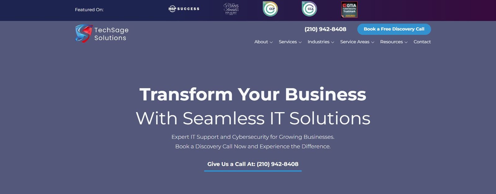 TechSage Solutions veteran-owned managed IT for DoD contractors San Antonio homepage screenshot