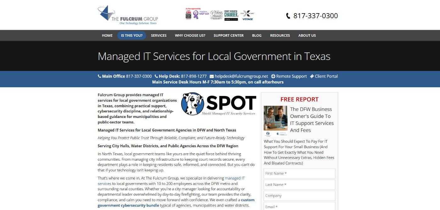The Fulcrum Group manufacturing managed IT services Dallas TX homepage screenshot