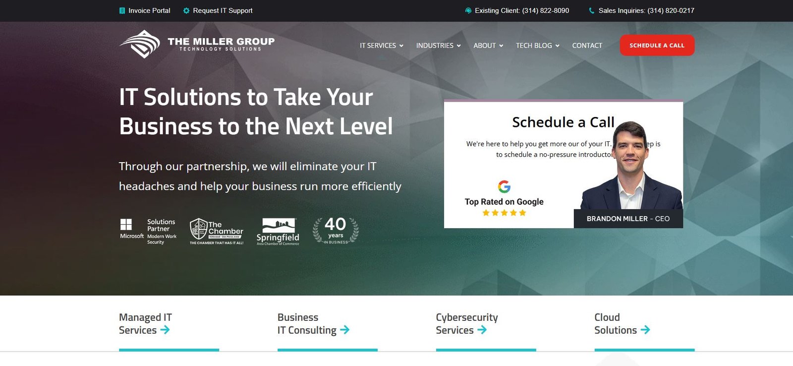 The Miller Group Des Peres MO MSP manufacturing St. Louis homepage screenshot
