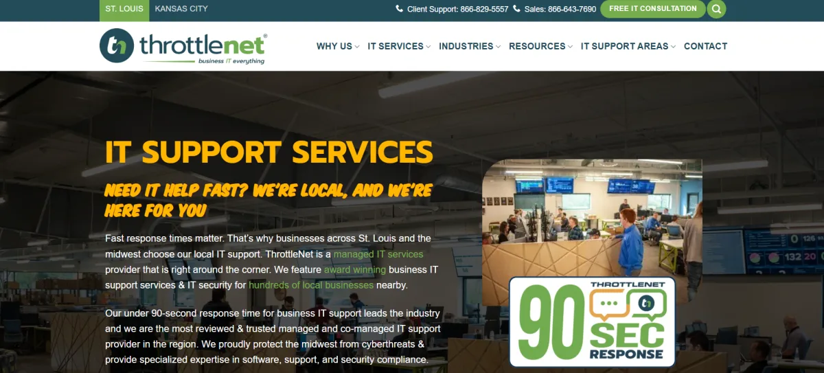ThrottleNet IT support services Kansas City homepage