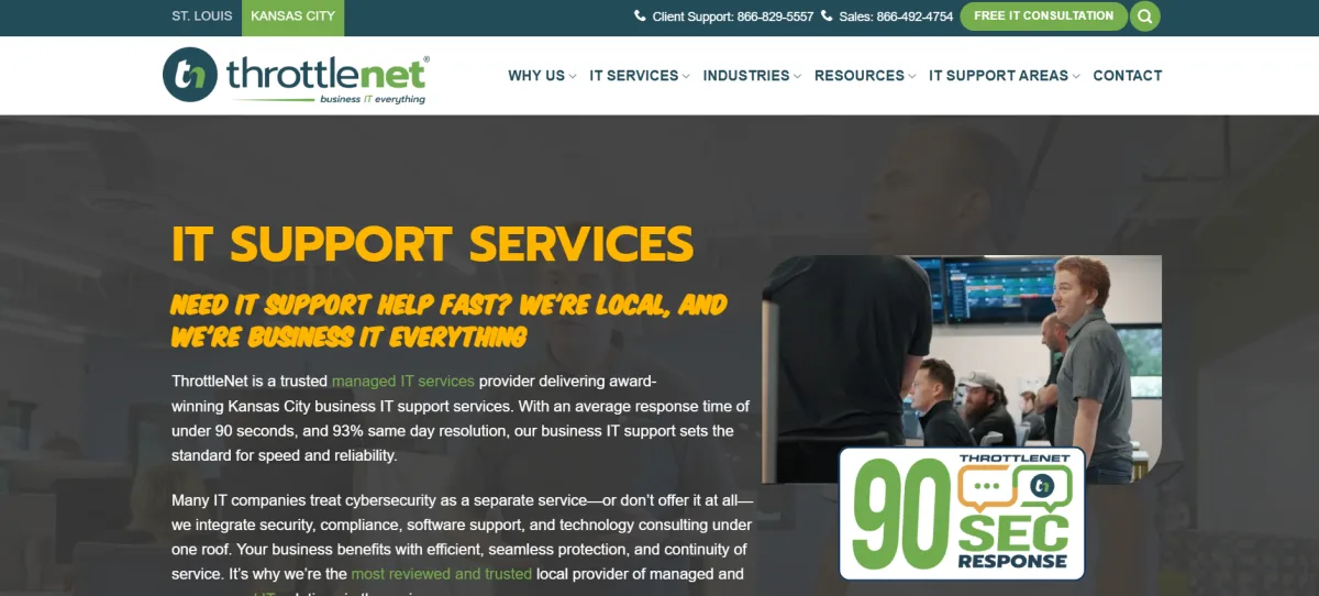 ThrottleNet managed IT services Kansas City office homepage