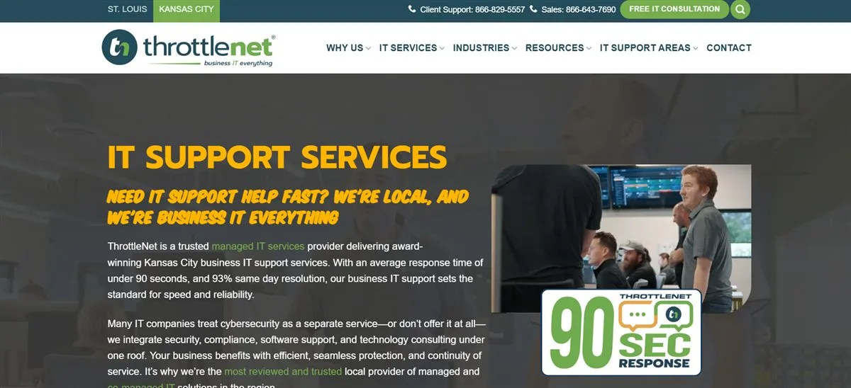 ThrottleNet managed IT support Kansas City homepage
