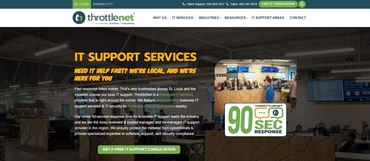 ThrottleNet managed IT services St. Louis MO homepage