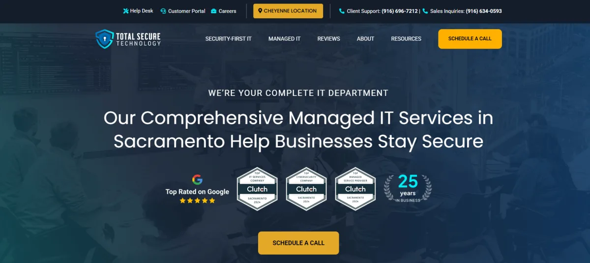 Total Secure Technology homepage, managed security services provider Sacramento CA