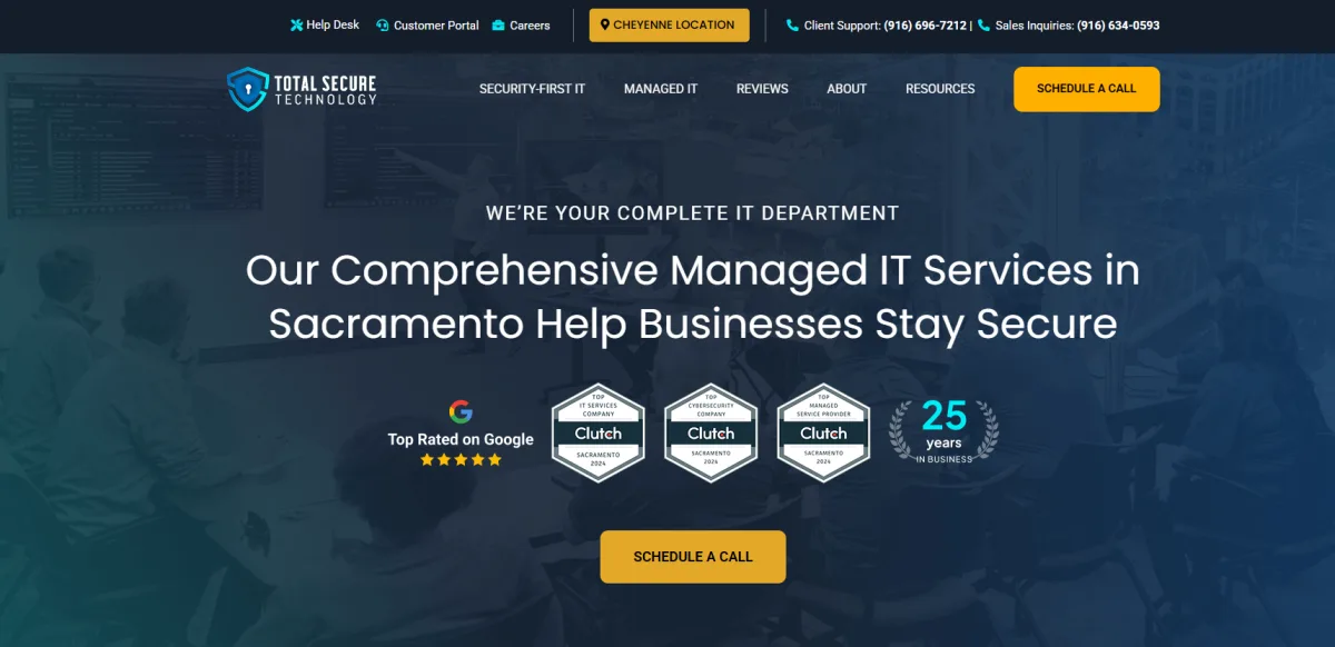 Total Secure Technology MSSP cybersecurity Sacramento CA homepage