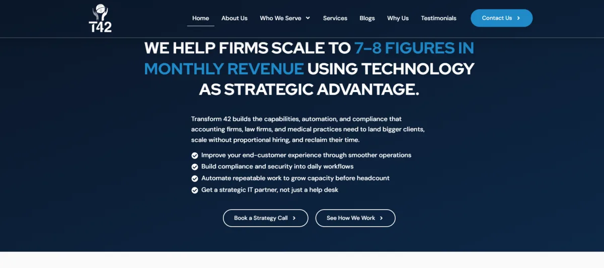 Transform 42 accounting firm IT services Miami homepage