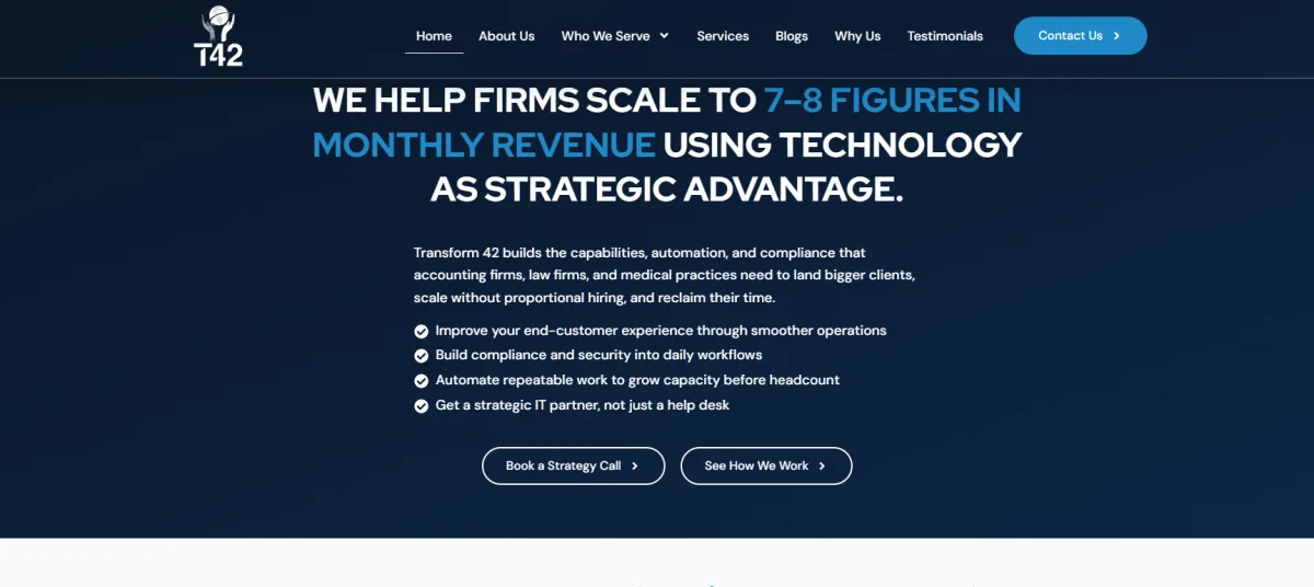 Transform 42 Miami healthcare IT HIPAA managed services homepage