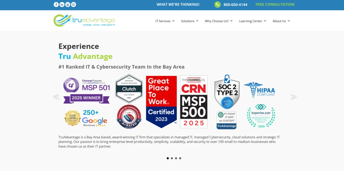 TruAdvantage managed IT and cybersecurity Bay Area biotech homepage