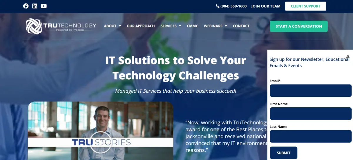 TruTechnology homepage — long-tenured Jacksonville managed IT provider with CMMC consulting