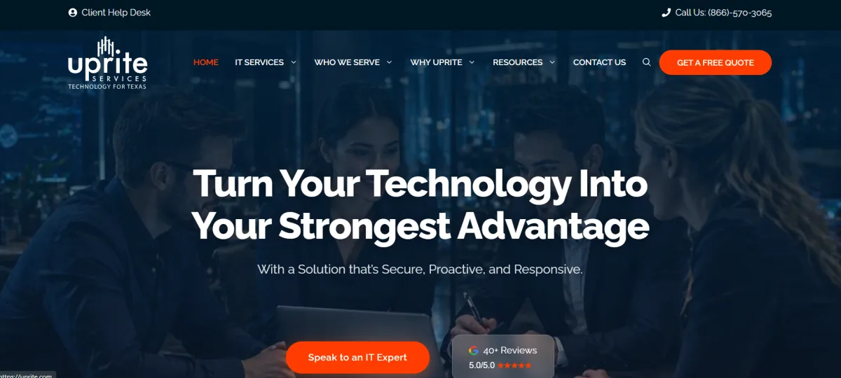 Uprite Services homepage - Houston manufacturing MSP ranked #1 with a Trust Score of 9.1/10