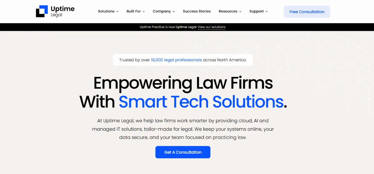 Uptime Legal legal-exclusive cloud IT for law firms homepage