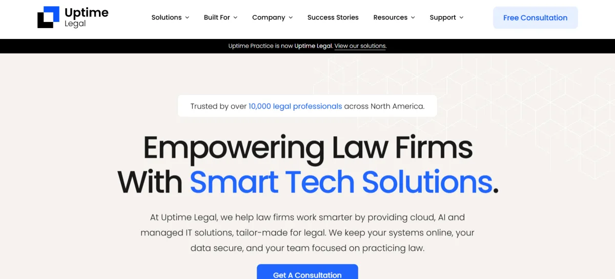 Uptime Legal managed IT for law firms homepage