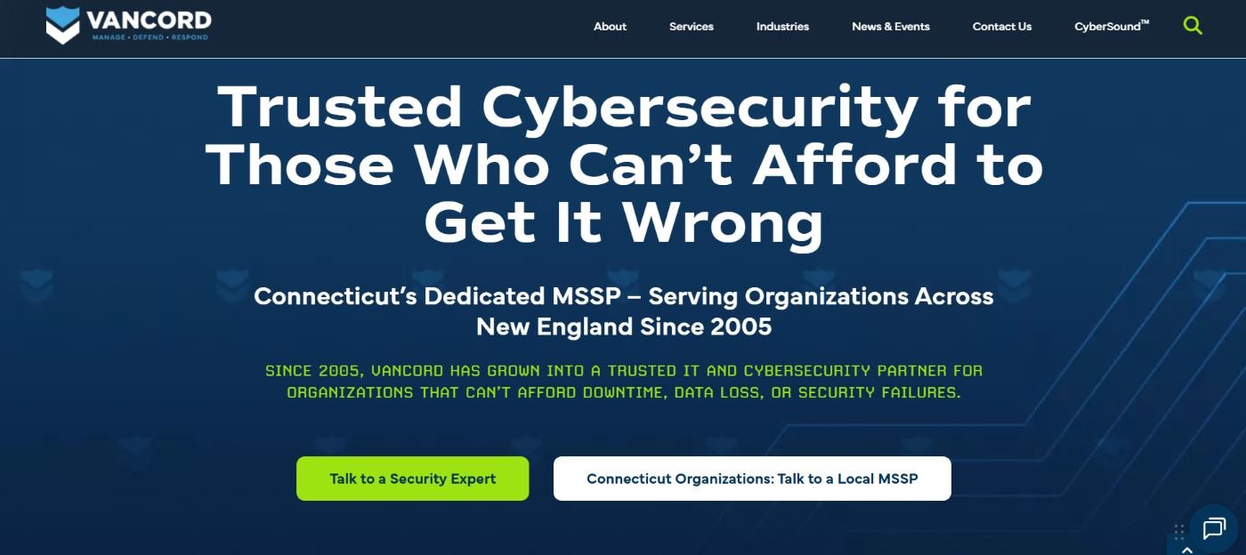 Vancord cybersecurity managed IT higher education New England homepage screenshot