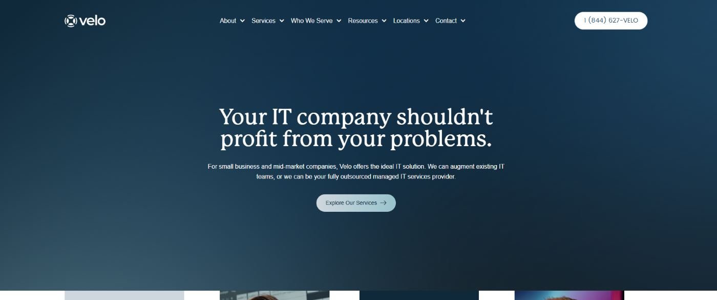 Velo IT Group manufacturing managed IT services Dallas TX homepage screenshot