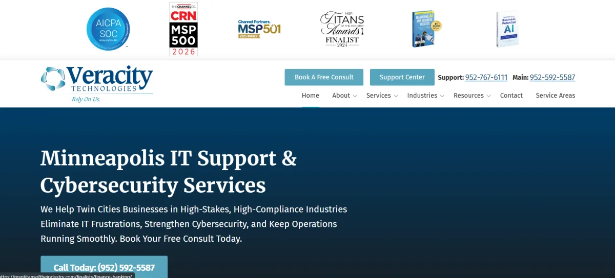 Veracity Technologies financial services MSP Minnetonka MN homepage