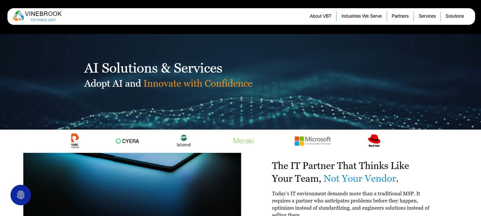 Vinebrook Technology biotech-first MSP Burlington Boston homepage