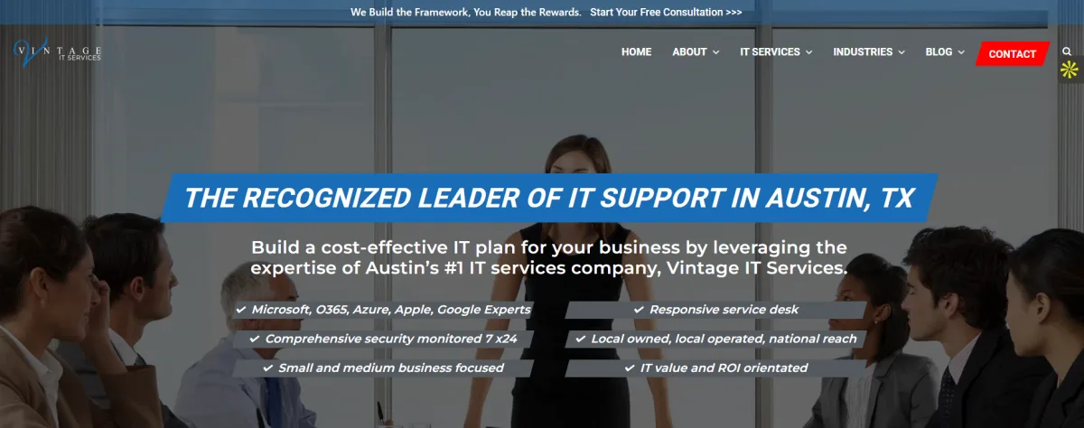 Vintage IT Services managed IT services Austin homepage screenshot