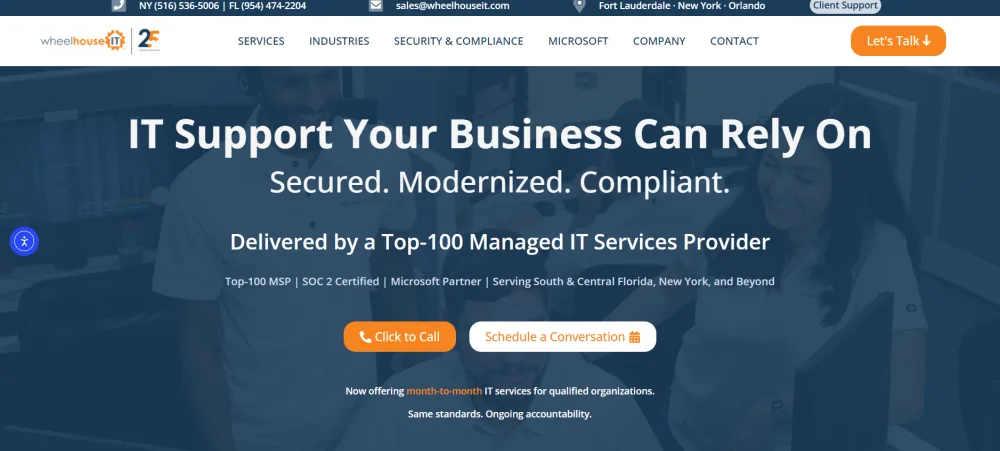 WheelHouse IT managed IT and cybersecurity for Fort Lauderdale hospitality businesses homepage screenshot