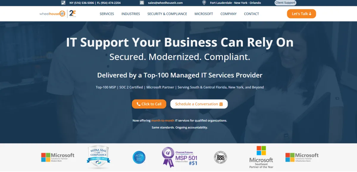 WheelHouse IT managed services Fort Lauderdale homepage