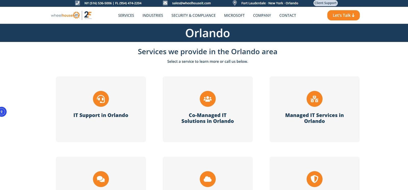 WheelHouse IT hospitality MSP in Orlando FL homepage screenshot