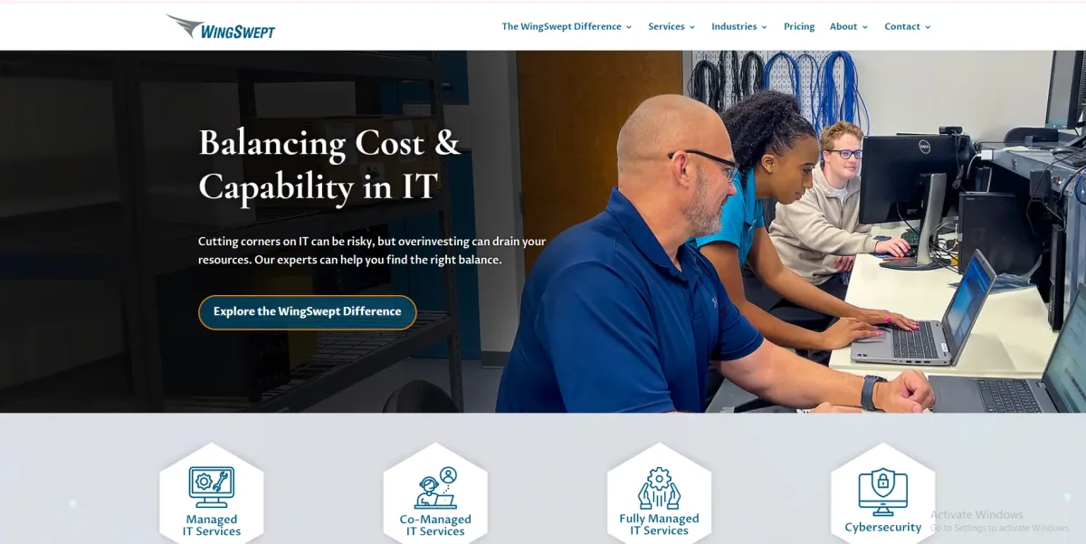 WingSwept managed IT services Raleigh homepage screenshot