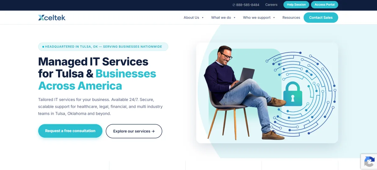 Xceltek managed IT services with national reach Tulsa homepage screenshot