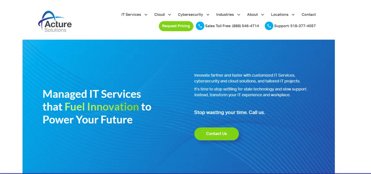 Acture Solutions managed IT services Albany NY financial services homepage
