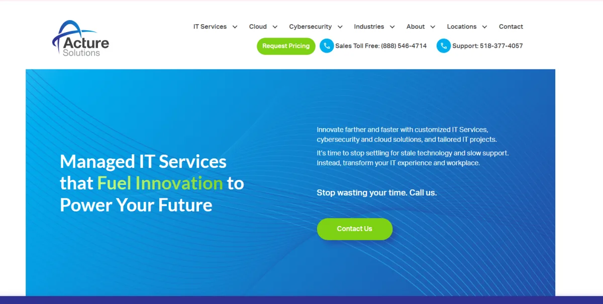 Acture Solutions managed IT Albany New York homepage