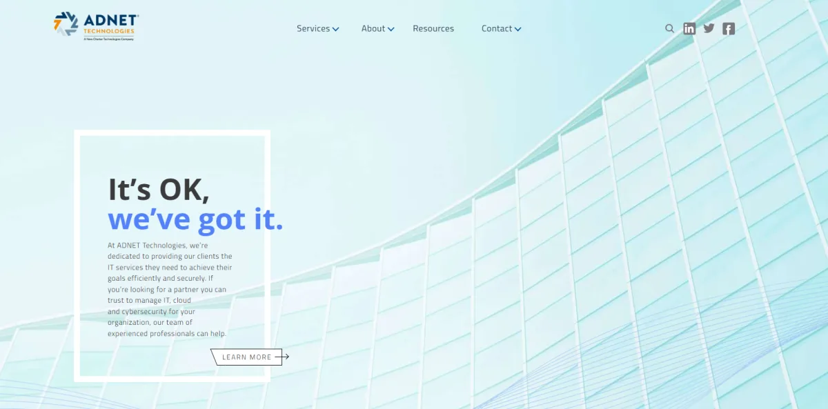ADNET Technologies IT support Albany NY financial services homepage